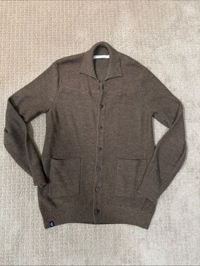 Criquet 100% Baby Alpaca Button Front Western Cardigan in taupe brown